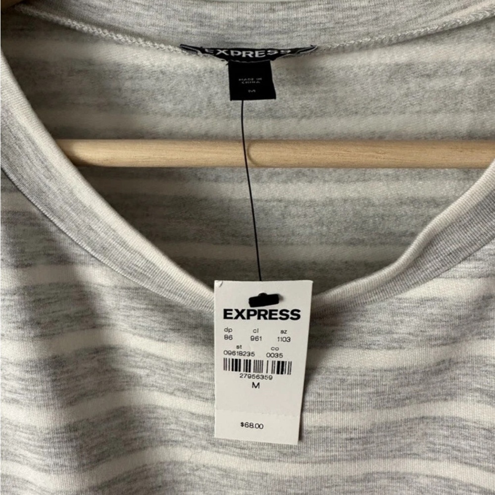 Express Light Gray Striped Ruffle Sweatshirt Medium - Picture 2 of 2